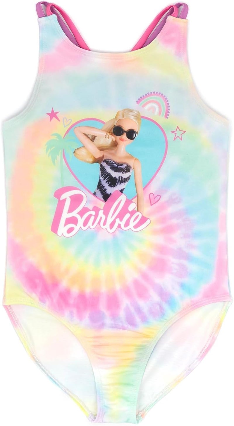 Barbie Swimsuit Girls Kids Doll Logo Tie Dye Swimming Costume - Image 1